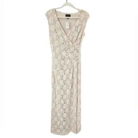 Long Lace Dress with Sequins Ivory Cream Beige Stretch Side Split - Picture 1 of 8